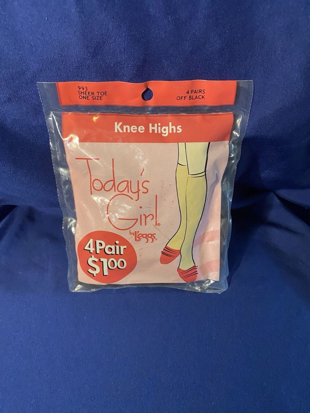 Vintage. Leggs Today’s Girl Knee Highs 4 Pair-Off Black. New/Unopened.